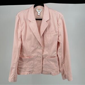 Talbots Pink White Pinstripe Cotton Size 12 Blazer